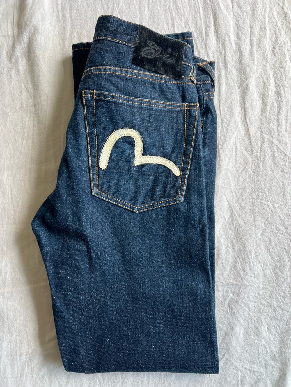 VTG Y2K Evisu Dark Jeans w/ White & Black Horsehair Details 32 / New